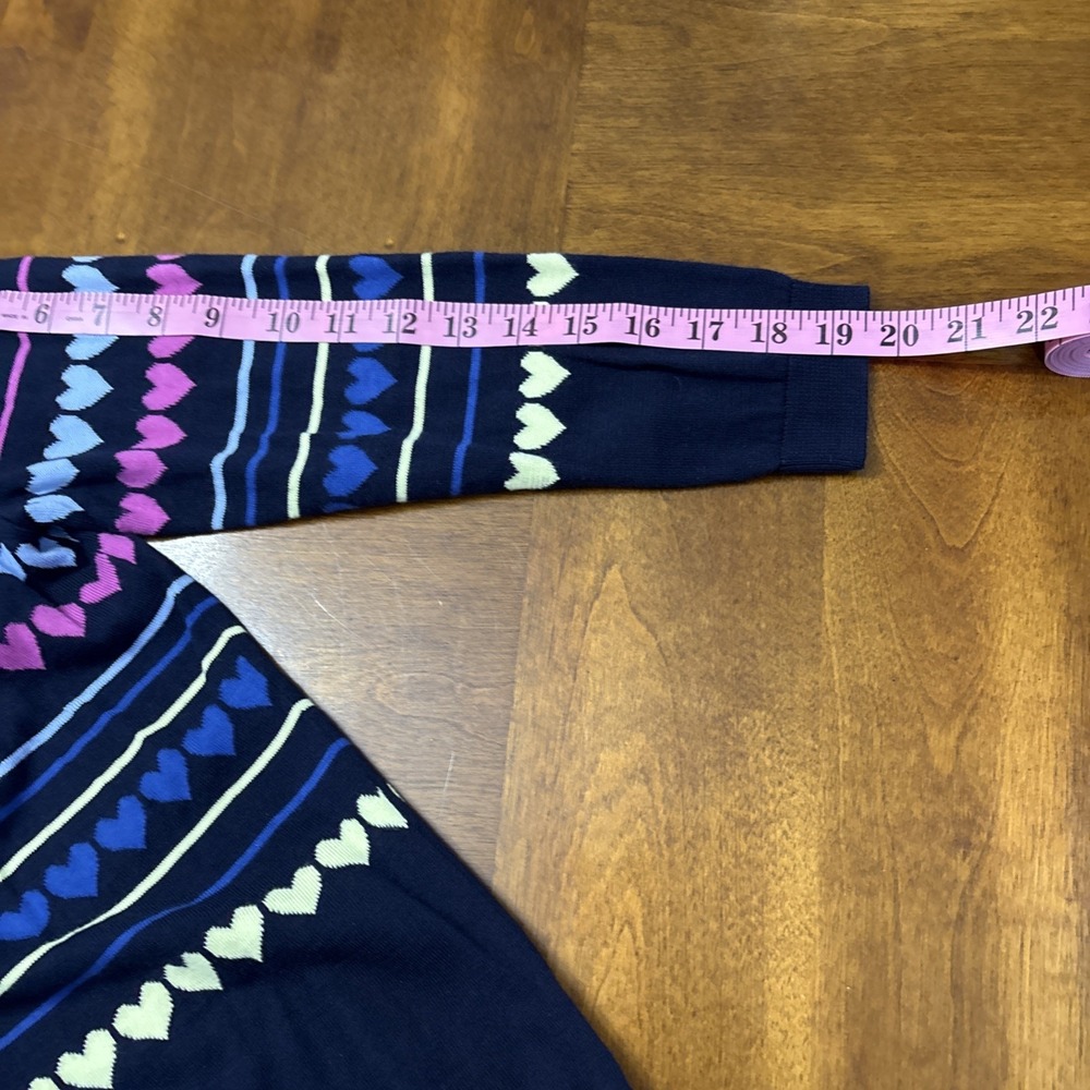 Talbots Women's Navy Blue Hearts & Stripes Print Cardigan Sweater Size S Rainbow - Picture 11 of 12